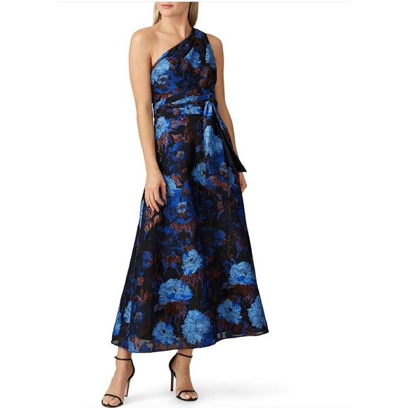 Aidan Mattox Dresses & Skirts - Aidan Mattox Blue Floral One Shoulder Dress SZ 16